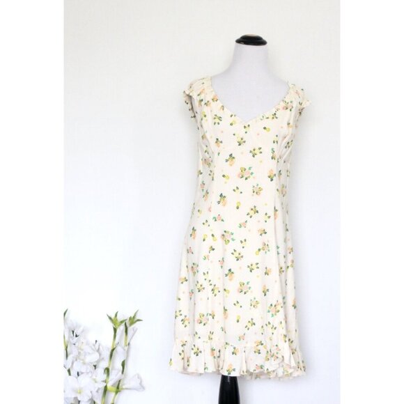 NEW! Free People Like a Lady Citrus Lemon Print Summer Dress Linen Blend Ivory L - Picture 9 of 14